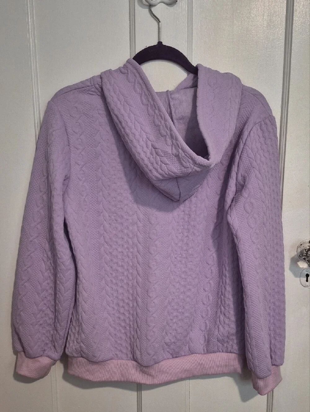 Lavender Cable Knit Zip-Up Hoodie Bomber Jacket